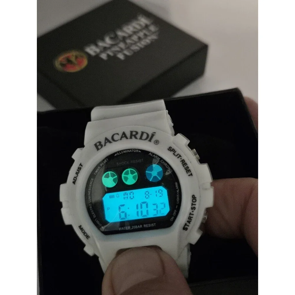 Bacardi Pineapple Fusion Digital Watch NIB + Bonus Barcadi O Mini Clk New Batts!